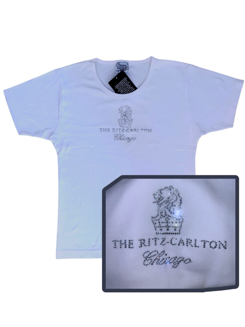 Vintage Y2K Ritz-Carlton Chicago Swarovski Crystal Baby Tee Made in USA “Medium”